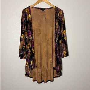 ESPRESSO Women Large Brown Purple Metallic Gold‎ Burnout Velvet Kimono Whimsical
